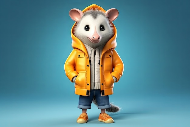 Schöne Opossum mit süßem Outfit im Studio