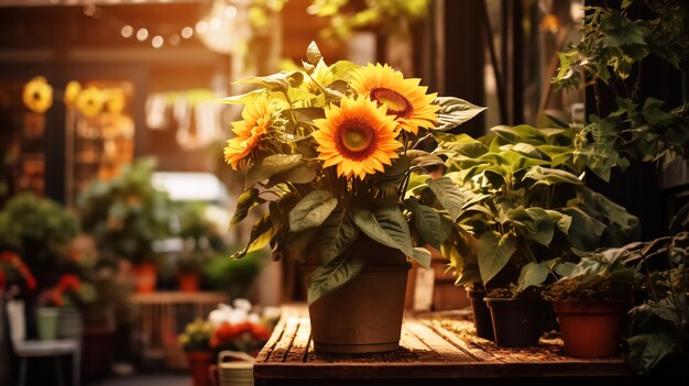 Schöne Sonnenblumen in Vase drinnen