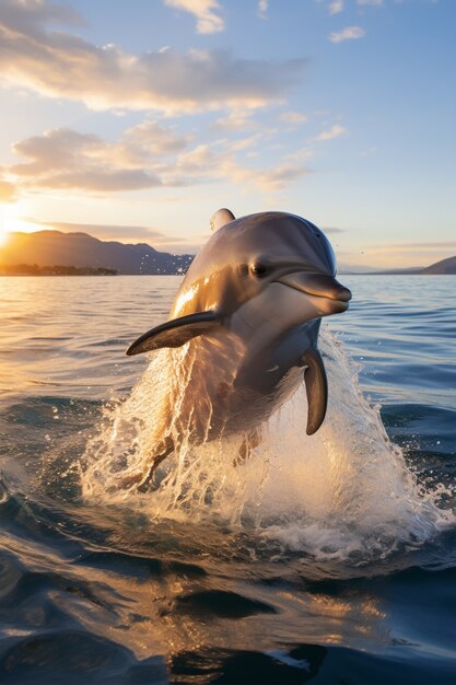 Kostenloses Foto schöner delphin, der aus dem wasser springt