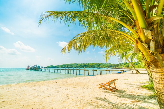 Schöner tropischer Strand und Meer mit KokosnussPalme in der Paradiesinsel