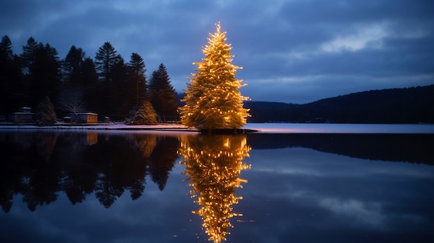 Kostenloses Foto schöner weihnachtsbaum am see