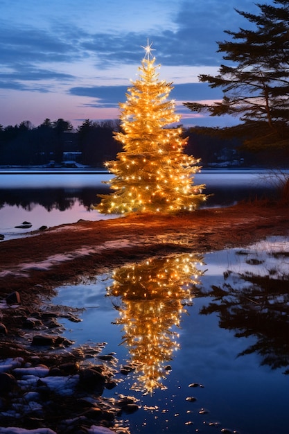 Kostenloses Foto schöner weihnachtsbaum am see