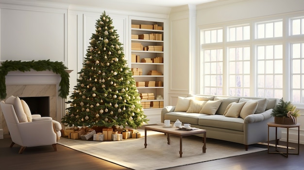 Kostenloses Foto schöner weihnachtsbaum im eleganten interieur