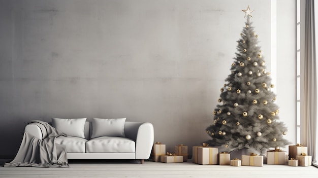 Kostenloses Foto schöner weihnachtsbaum mit couch