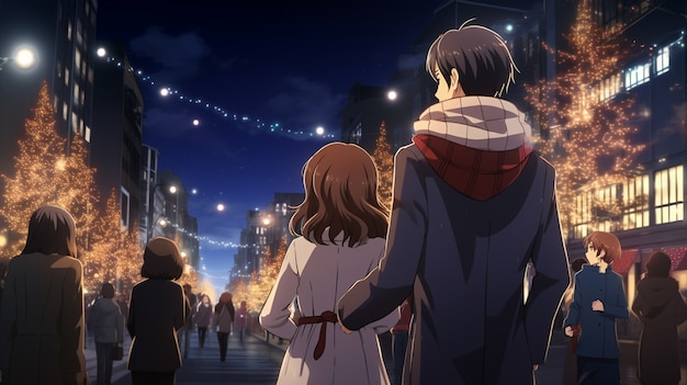 Schönes Anime-Paar am Silvesterabend