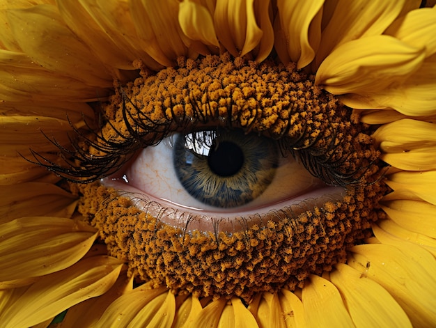 Kostenloses Foto schönes auge mit sonnenblumen