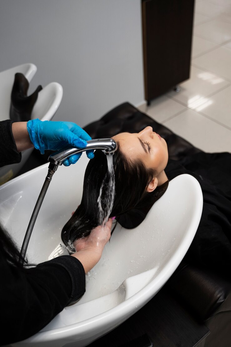 Kostenlose Foto schönes haar im prozess der keratinbehandlung