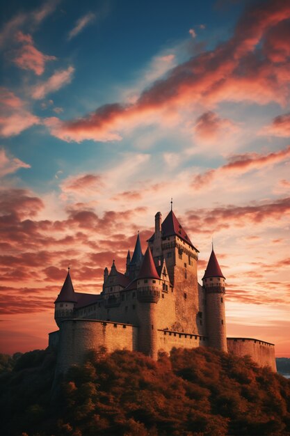 Schönes majestätisches Schloss mit niedrigem Winkel