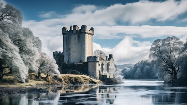 Schönes Schloss in der Wintersaison