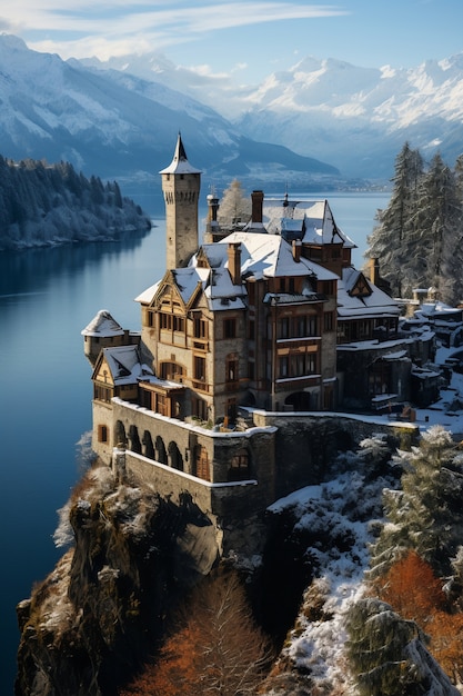 Schönes Schloss in der Wintersaison