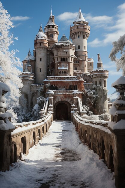 Schönes Schloss in der Wintersaison