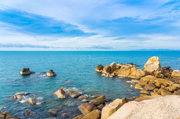 Schönes tropisches Strandmeer im Freien um samui Insel mit KokosnussPalme und anderem