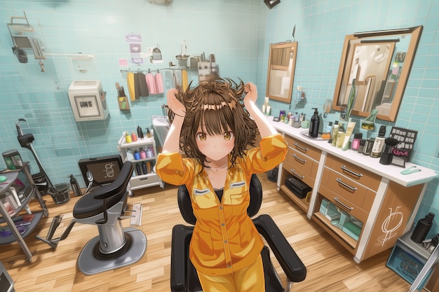 Kostenloses Foto schönheitssalon mit kosmetikgeräten im anime-stil