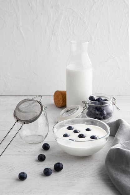 Schüssel mit Joghurt und Blaubeeren