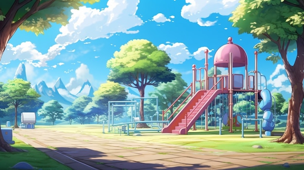 Schulspielplatz im Anime-Stil