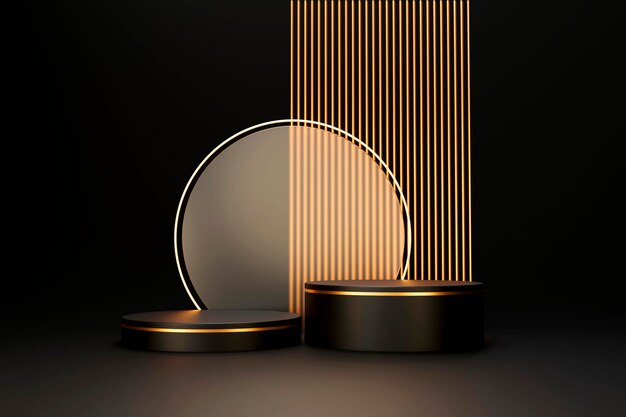 Schwarz-goldener Luxus-Podium-Podest-Produktdisplay-Hintergrund 3D-Rendering