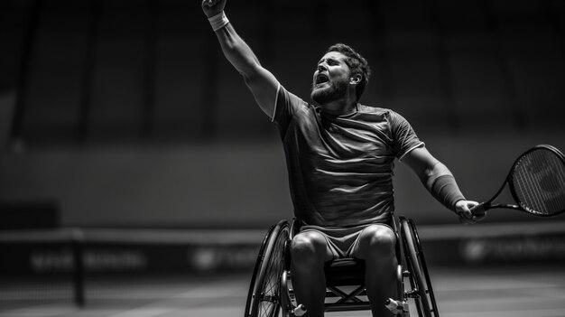 Schwarz-weißes Porträt eines Athleten, der an den Paralympischen Meisterschaftsspielen teilnimmt