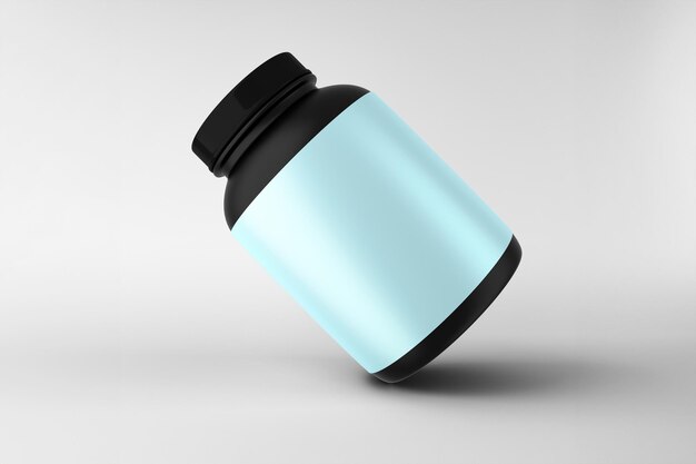Schwarze Flasche mit blauem Etikett