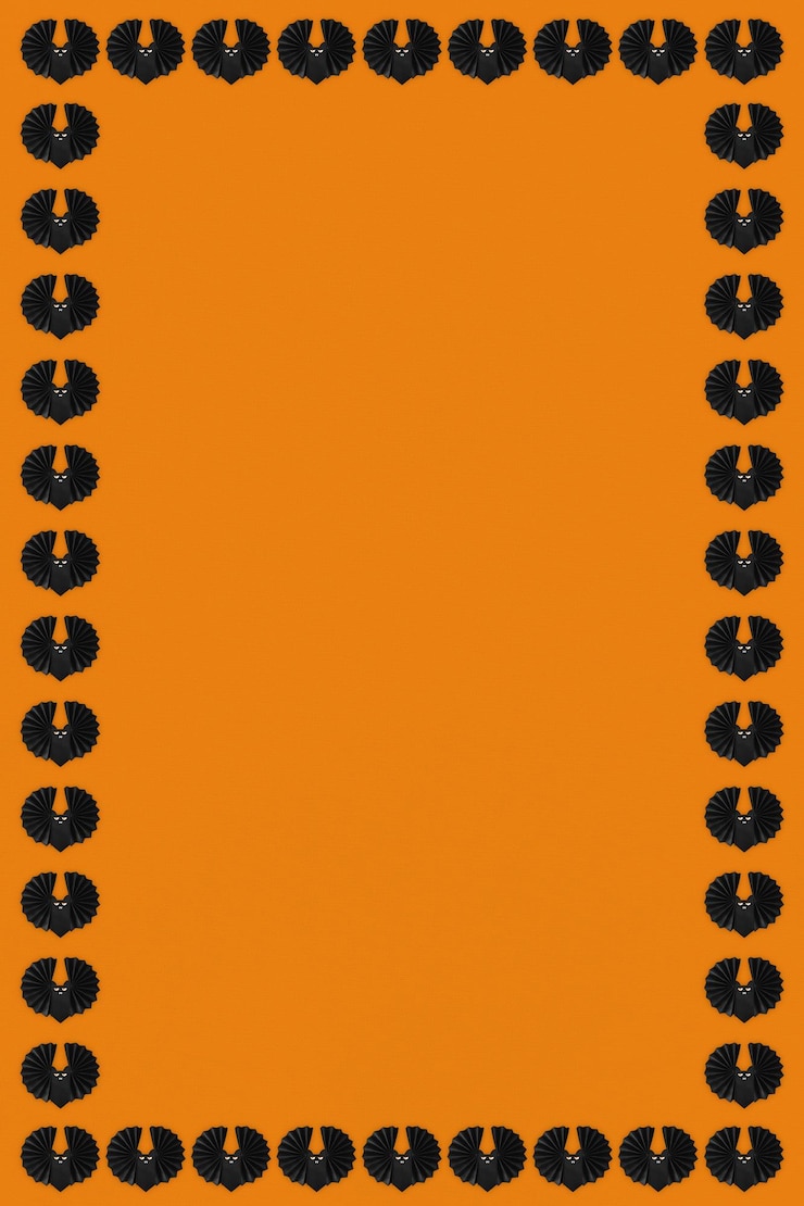 Kostenlose Foto schwarze fledermäuse auf einem orangefarbenen hintergrund halloween-rahmen-design-ressource