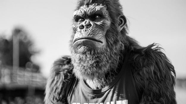 Kostenloses Foto schwarze und weiße darstellung des haarigen tieres sasquatch