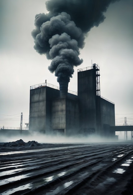 Kostenloses Foto schwarzer rauch aus einem schornstein in einer fabrik