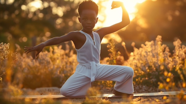 Kostenloses Foto schwarzes kind übt yoga