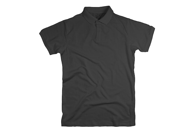 Schwarzes Poloshirt mit offenem Oberteil über weißer Oberfläche