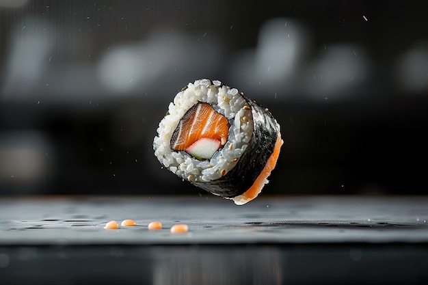 Kostenloses Foto sehr detailliertes sushi mit meeresfrüchten mit einfachem schwarzen hintergrund