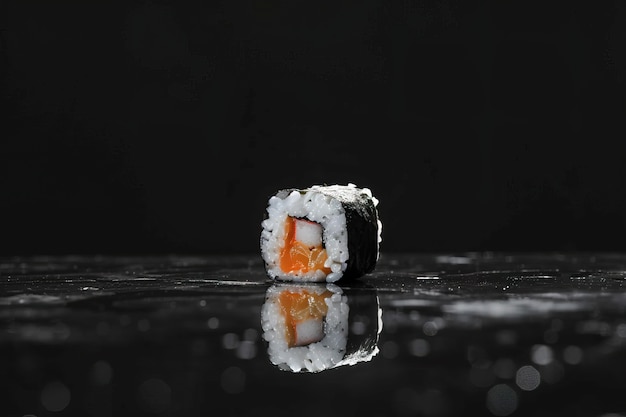Sehr detailliertes Sushi mit Meeresfrüchten mit einfachem schwarzen Hintergrund