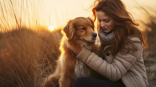 Kostenloses Foto seitenansicht einer frau mit hund