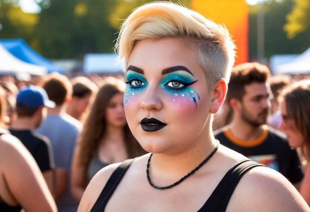 Seitenansicht Frau mit Festival-Look und Make-up