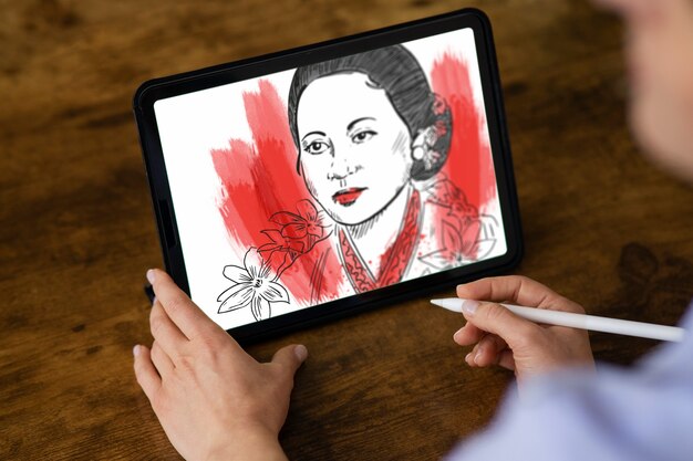 Seitenansicht-Illustratorzeichnung auf dem iPad