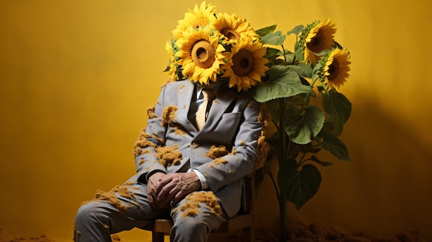 Kostenloses Foto seitenansicht mann mit sonnenblumen