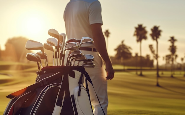 Seitenansicht Mann spielt Golf in der Natur