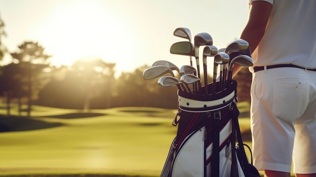 Seitenansicht Mann spielt Golf in der Natur