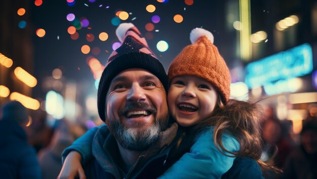 Seitenansicht Vater und Kind feiern Neujahr