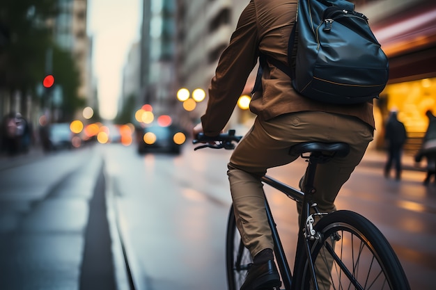 Seitenansichtmann, der draußen Fahrrad fährt