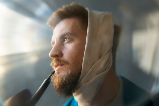 Seitenansichtmann, der Van Goghs Charakterisierung erstellt