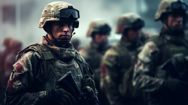 Kostenloses Foto seitliche ansicht von soldaten, die während des krieges kämpfen