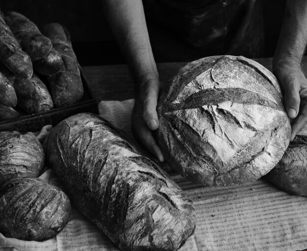 Selbst gemachte Sauerteigbrotnahrungsmittelphotographie-Rezeptidee