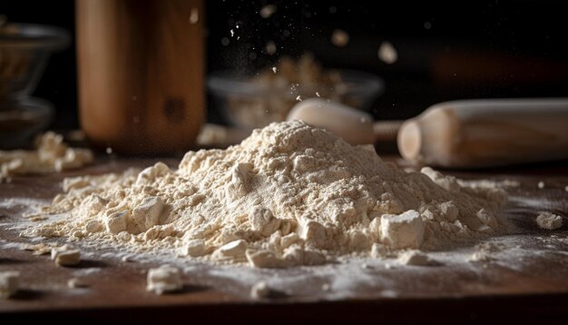 Selbstgemachter Brotteig bereitet sich auf das rustikale Backen vor, das von KI generiert wird