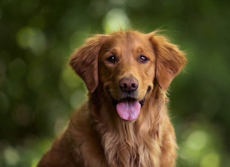 Kostenlose Foto selektive fokusaufnahme eines entzückenden golden retriever im freien