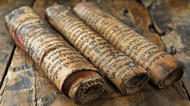Sicht auf alte Papierrollen zum Schreiben und Dokumentieren