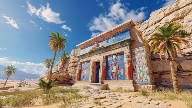 Kostenlose Foto sicht auf alten tempel und grab aus der alten ägyptischen zeit