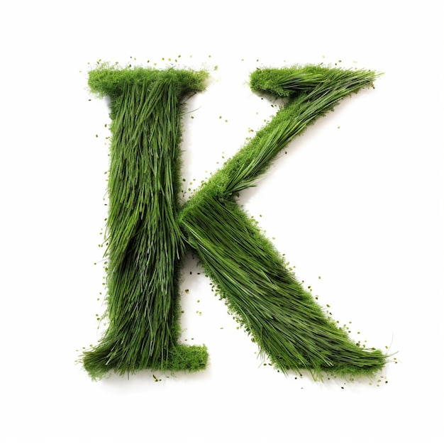 Sicht auf den 3d-Buchstaben k mit Gras
