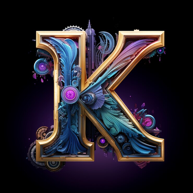 Kostenlose Foto sicht auf den 3d-buchstaben k mit steampunk-design