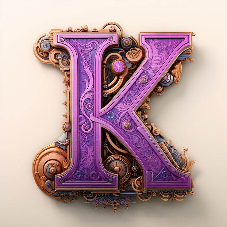 Kostenlose Foto sicht auf den 3d-buchstaben k mit steampunk-design