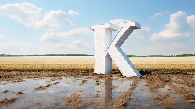 Sicht auf den Buchstaben 3d k mit Naturlandschaft