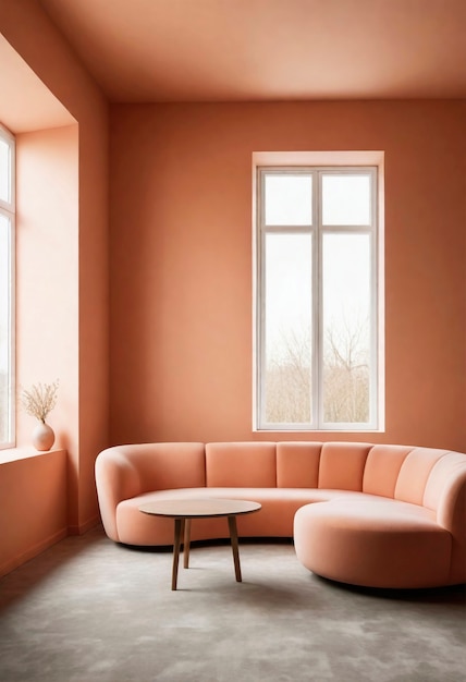 Sicht auf den Innenarchitekturraum mit der Farbe des Jahres, Möbeln und Dekorationen