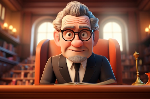 Sicht auf die 3D-Szene im Gerichtssaal zur Feier des Anwaltstages